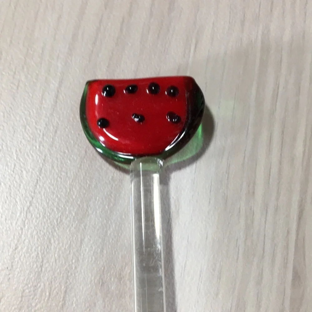 Set of 5 Hand Blown Glass Fruit Theme Swizzle Sticks for Home Bar Tropical Drink